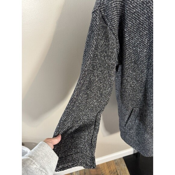 Eileen Fisher Organic Cotton Woven Stand Collar Long Jacket Coat Black White L - Picture 2 of 8